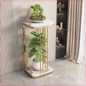 轻奢花架子北欧室内家用阳台岩板置物架铁艺客厅简约落地式 层架