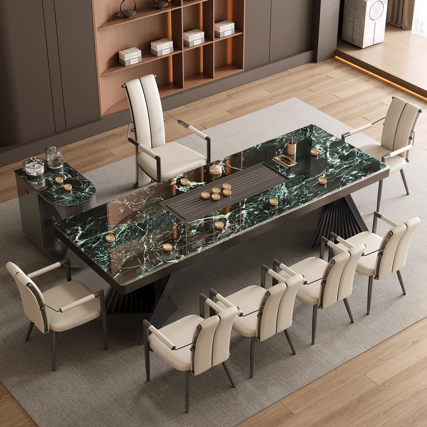 超晶石茶桌高端办公室泡茶台一体大板家用意式轻奢别墅茶桌椅组合