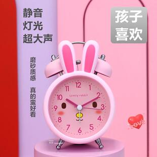小白兔闹钟学生用静音创意可爱儿童卧室床头灯光打铃钟 钟超大声