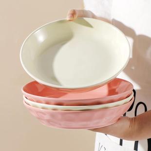 盘子菜盘家用8英寸汤盘陶瓷碟子大容量加厚石头纹创意2023年新款