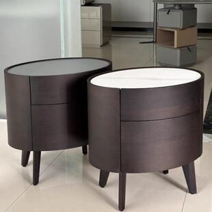 poliform意式极简高级椭圆床头柜烟熏色简约卧室设计师创意床边柜