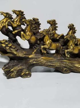 纯铜八骏雄风马店铺开业乔迁礼品八骏马手工摆件书房办公室装饰品