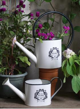 做旧彷搪瓷白色水壶 ＨＯＭＥ花园园艺浇水提手洒水壶装饰摆件