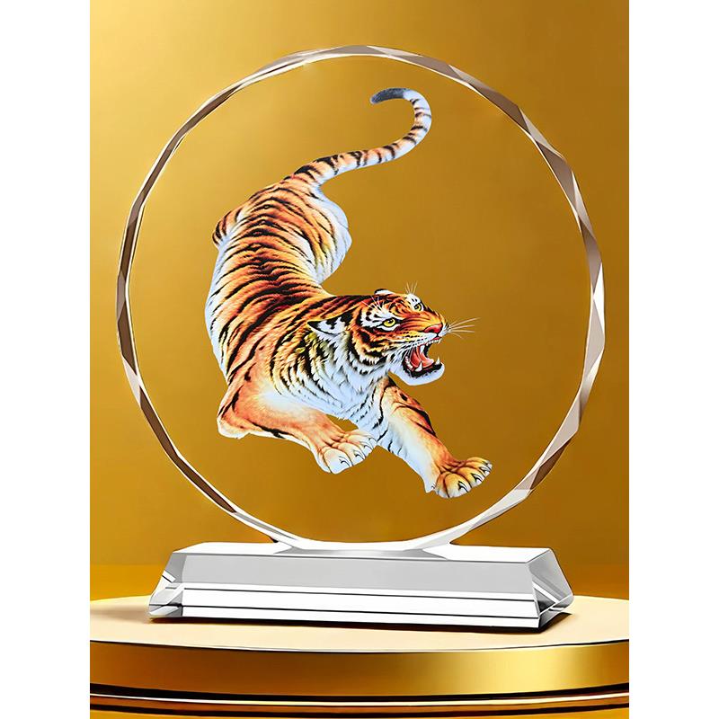十二生肖水晶画摆件吉祥物全套桌面装饰虎狗兔鼠马工艺品摆台礼品