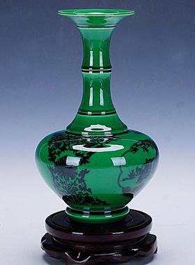 218景德镇陶瓷 彷古开片釉中式绿釉花瓶 家居摆饰艺术品瓷器