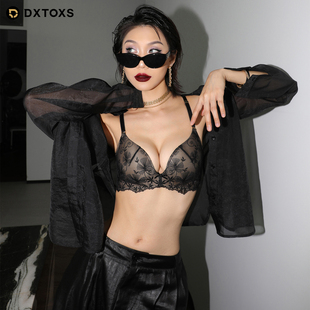 薄款 内衣胸罩小胸聚拢显大深V性感纯欲风无钢圈黑色文胸套装 夏季