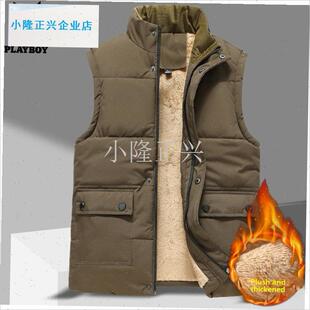 花公子中老年羽绒马甲男冬w季外穿加厚爸爸加绒背心保暖坎肩马夹-