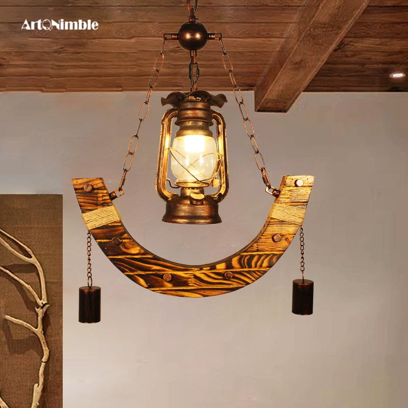 美式乡村仿古木艺吊灯饭馆餐厅吧台过道阳台灯个性创意复古灯具