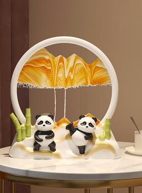 简约3D艺术熊猫流沙画摆件创意礼品生日解压解闷沙漏客厅家居饰品
