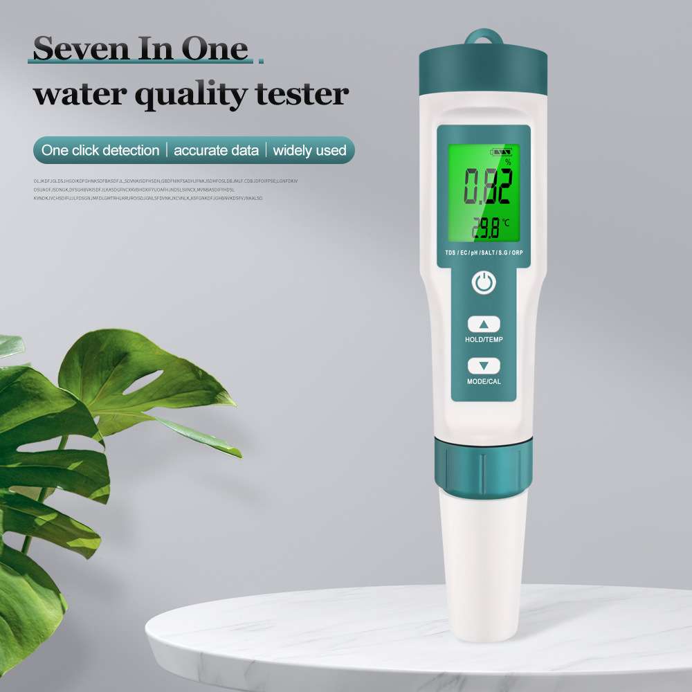 八合一水质检测笔PH/TDS/EC/盐度/SG/ORP/温度/H2便携7合 1测试笔