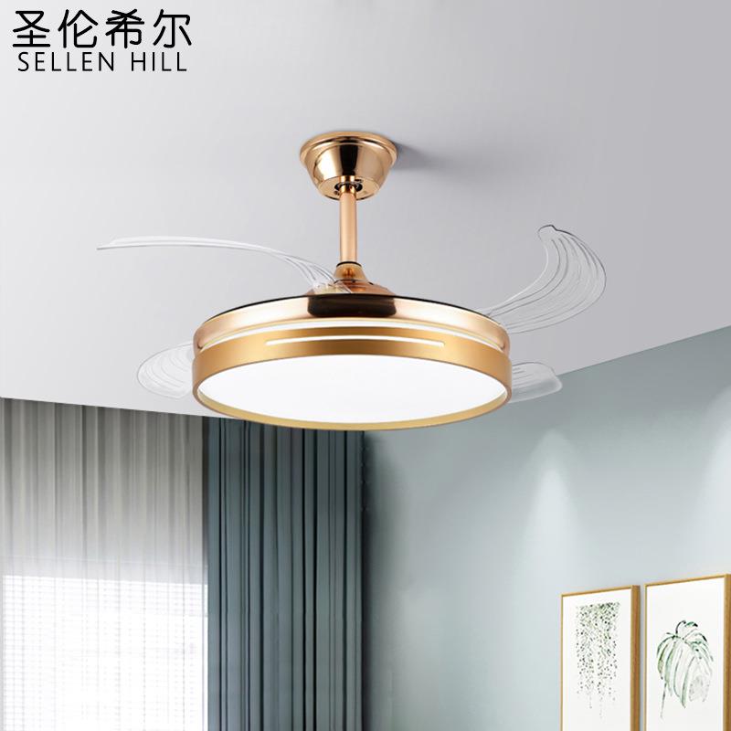 隐形吊扇灯风扇吊灯客厅餐厅卧室家用简约现代电扇灯具金色风扇灯
