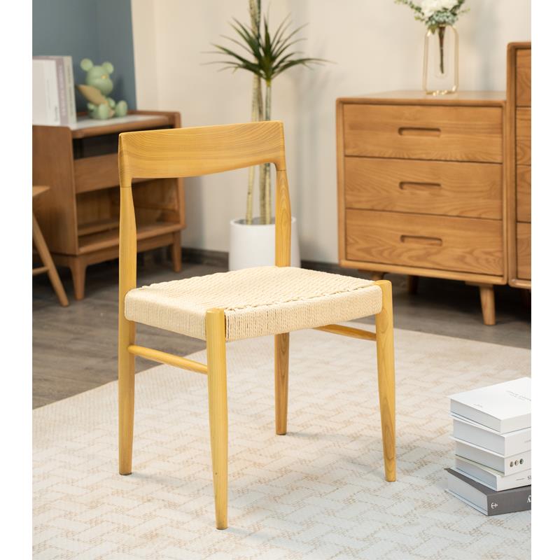 K8非晚椅复古实木餐椅家用椅子白蜡木书桌椅家具靠背藤编胡桃木椅
