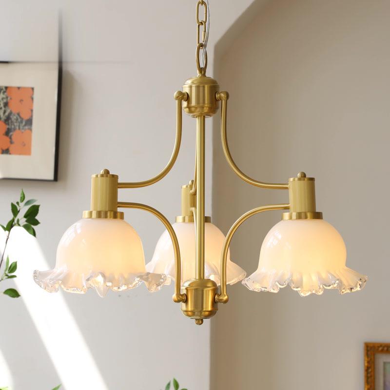奢洛尼 法式卧室吊灯奶白玻璃灯罩 美式田园餐厅书房全铜灯具新品