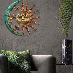 Moon Sun Hanging Ornament Decoration 极速Wroughtf Wall Iron