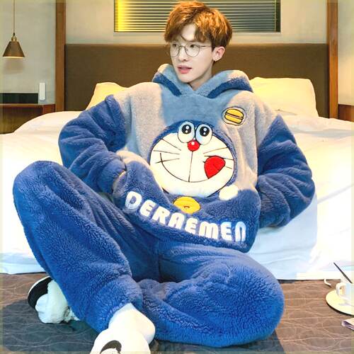 新品男士睡衣冬季珊瑚绒卡通加厚青少年初L中生加大码法兰绒家居