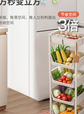 极速可移动厨房多功能菜篮子置物架落地多层果P蔬菜收纳层架家用