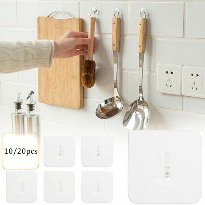 极速10/20pcs Self Adphesive Hooks Strong Sticky Heavy Duty W