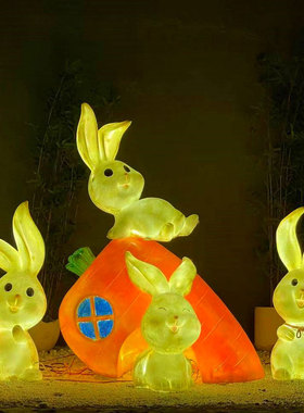 极速玻璃纤维仿真发光兔子雕塑动物园林景观摆件户外幼.儿园社区