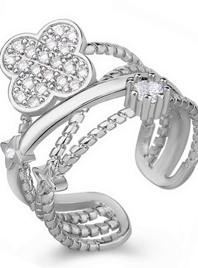 极速Diamonfd Clover Ring Womens Day Rose Gold Ring Live Adj