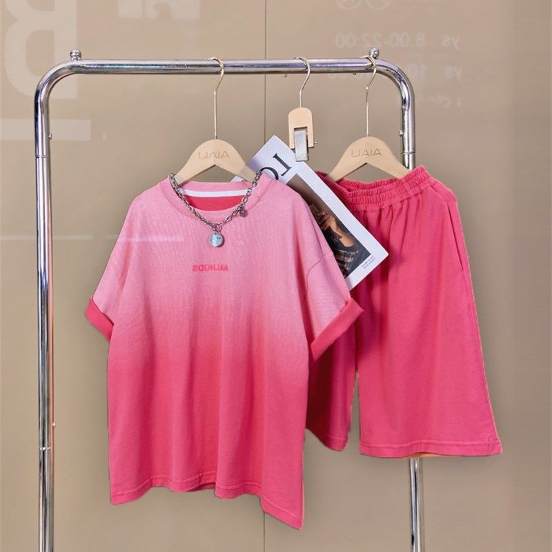 极速男童夏季套装2023新款儿童韩版F休闲渐层街头T恤粉色两件套潮,童装/婴儿装/亲子装,套装,淘宝优惠券,粉丝福利购,淘宝优惠卷