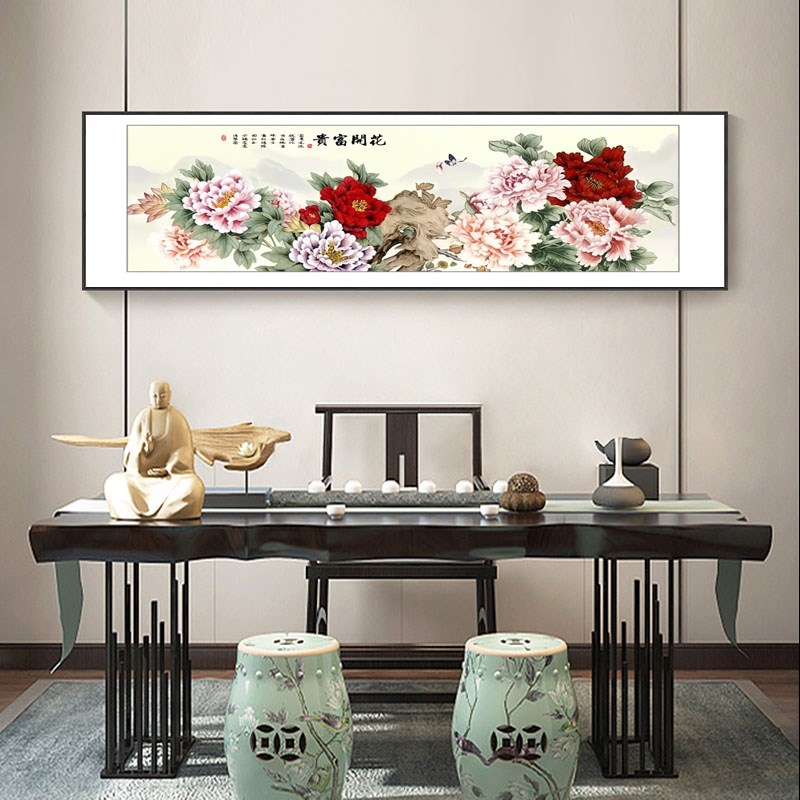 速发花开富贵牡丹花中式卧室装饰画水墨复古床头挂画茶室主卧客厅图片
