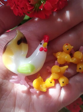 极速90年代非遗传承纯手工艺品A老琉璃料器大鸡带四小鸡大吉桌面