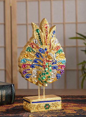新品泰国木雕工艺品家居客u厅电视酒柜孔雀摆件创意装饰品摆设开