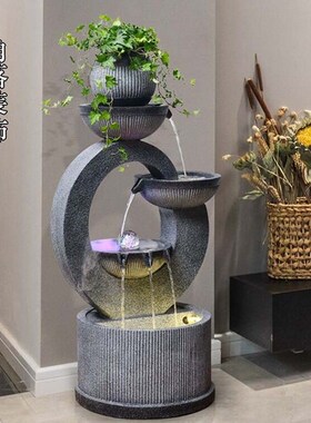 新品简约现代北欧摆件轻奢家居流水喷泉鱼缸落地循环水.客厅公司