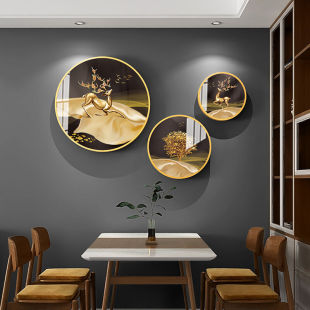 极速纪恒暄餐桌墙上装饰画圆形客厅玄关新中式挂画U家庭餐厅饭厅
