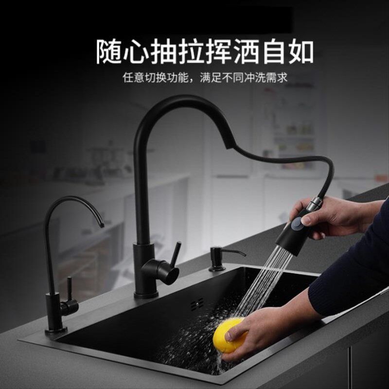 极速纳米厨房台中j洗菜盆单槽304不锈钢黑色手工淘菜水槽水池半嵌