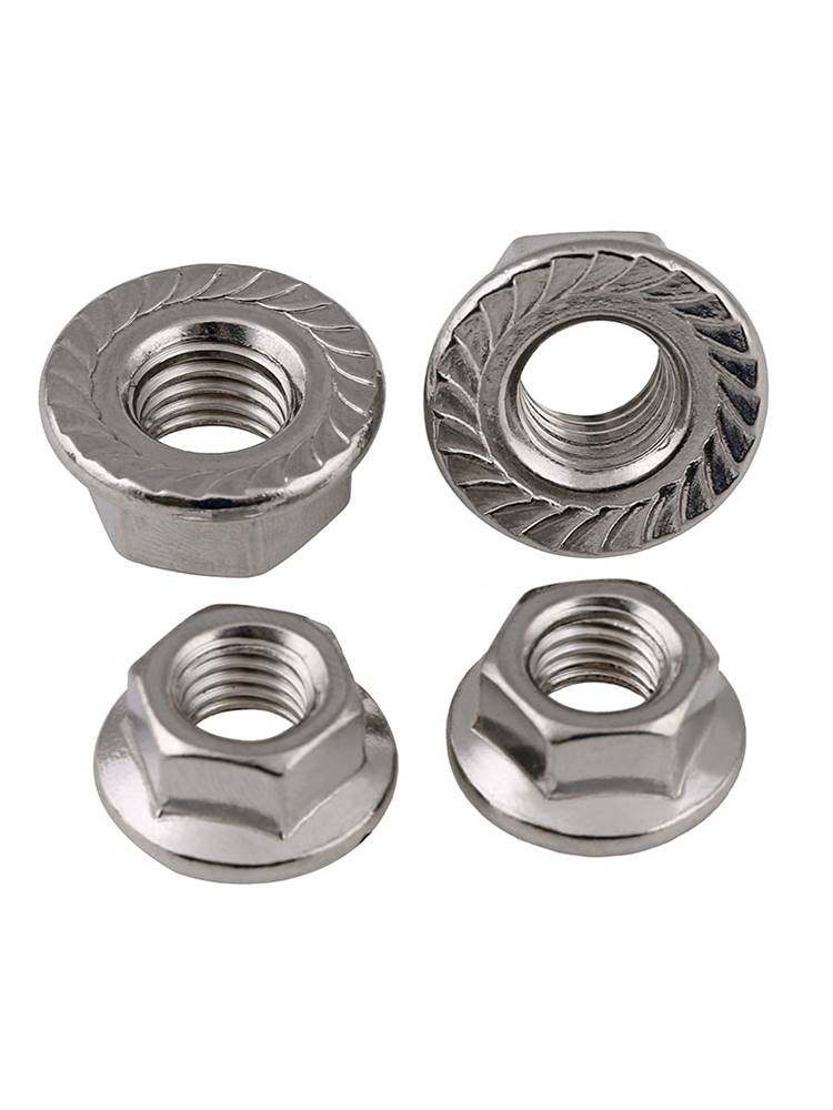 极速316/304不锈钢法兰螺母带齿螺丝帽防M松锁紧防滑螺帽细牙英规