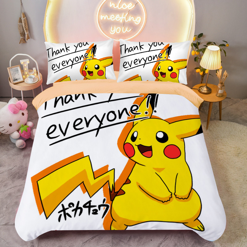 极速图片定做皮卡丘四件套全棉y精灵宝可梦儿童单人床三件套家用
