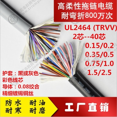 极速耐弯折耐油2464-24AWG高u柔性拖链电缆2/3/4/5/6/7/8/9芯*0.2