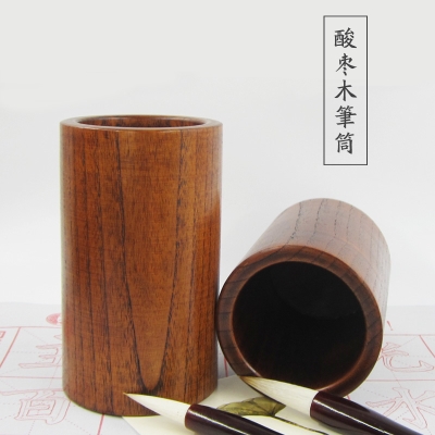 极速仿古b实木制毛笔筒原木复古创意时尚木质笔筒圆形中国风办公