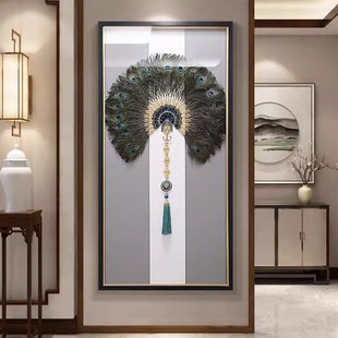 客厅走廊过道立体手工玄关画现代简约中H式新中式客厅壁画竖版挂