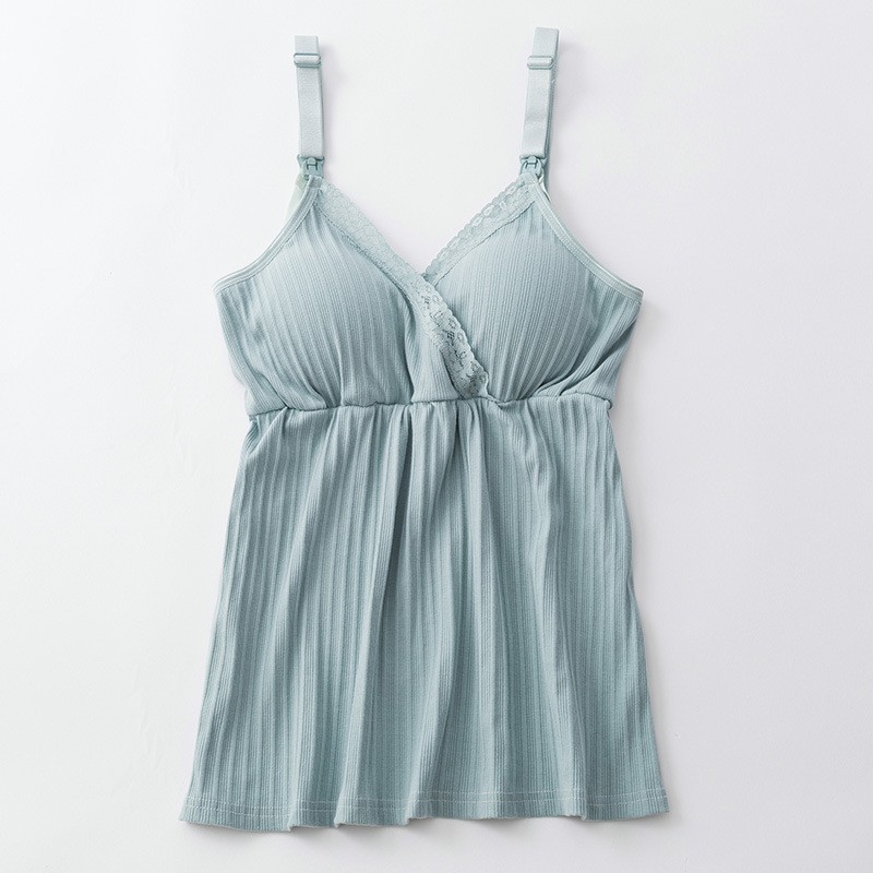 孕妇哺乳背心纯棉喂奶上衣月子服产后吊带打底衫免穿文胸带胸垫夏