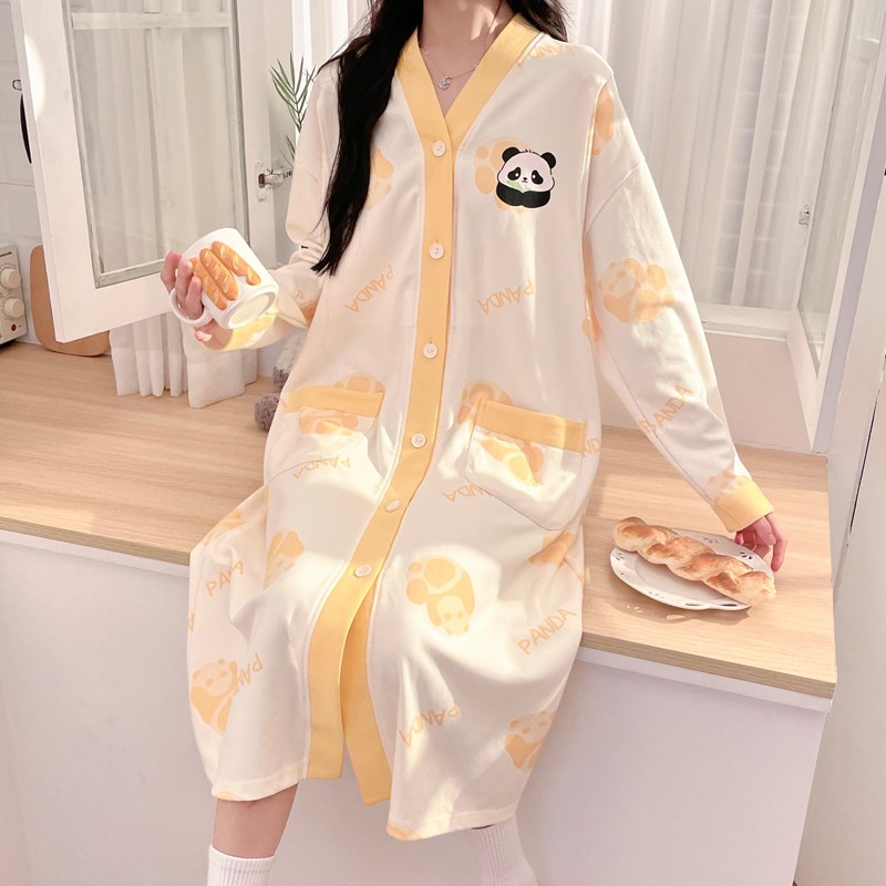 带胸垫待产连衣裙孕妇睡裙春秋季纯棉哺乳睡衣产后月子服产妇产房