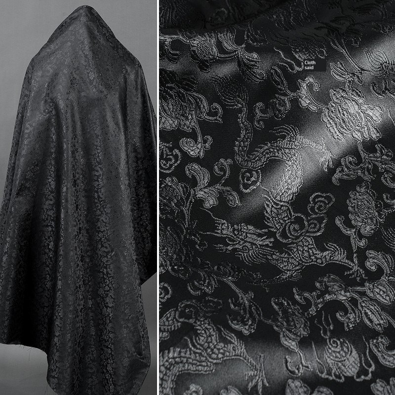 黑龙纹锦提花面料中式服装覆古旗袍唐装手工真丝面料