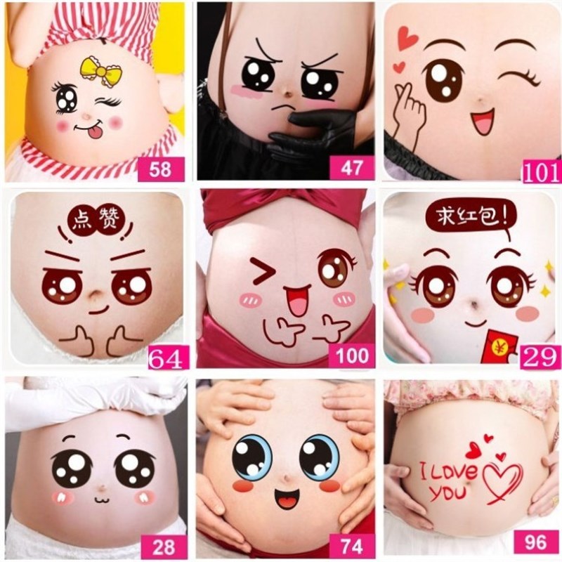 孕妇贴纸蛇宝宝孕妇肚皮贴可爱表情贴影楼居家拍摄道具彩绘大肚照