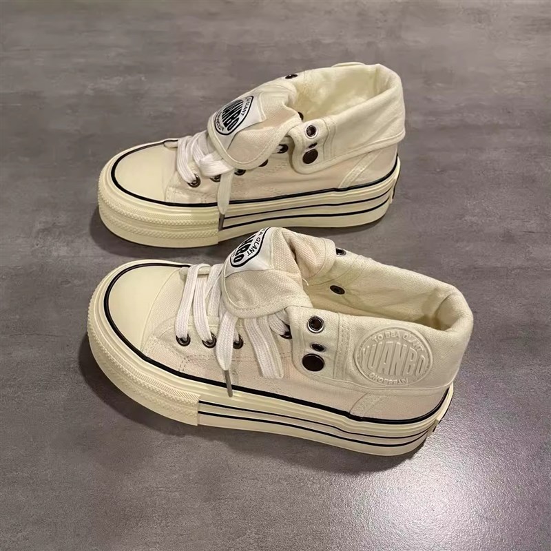 女童帆布鞋2025新款春秋款女款高帮板鞋大童休闲运动小白鞋百搭款