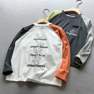 轻磨毛软棉11017s0男童全棉鸳鸯袖休闲长袖t恤  春秋圆领打底
