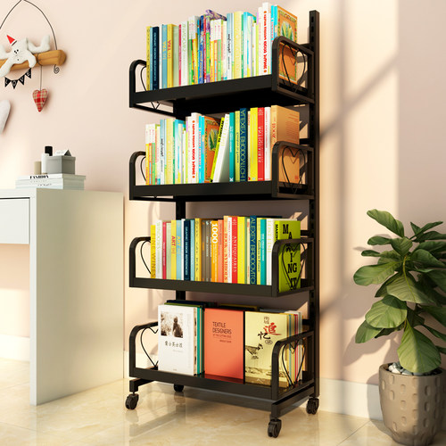 学生书架置物架落地多层家用可移动小推车桌面旁阅读储物收纳书柜