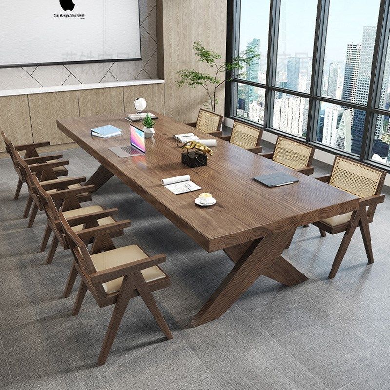 大型实木会议桌长桌简约现代办公阅览室桌椅组合工业风北欧长条桌