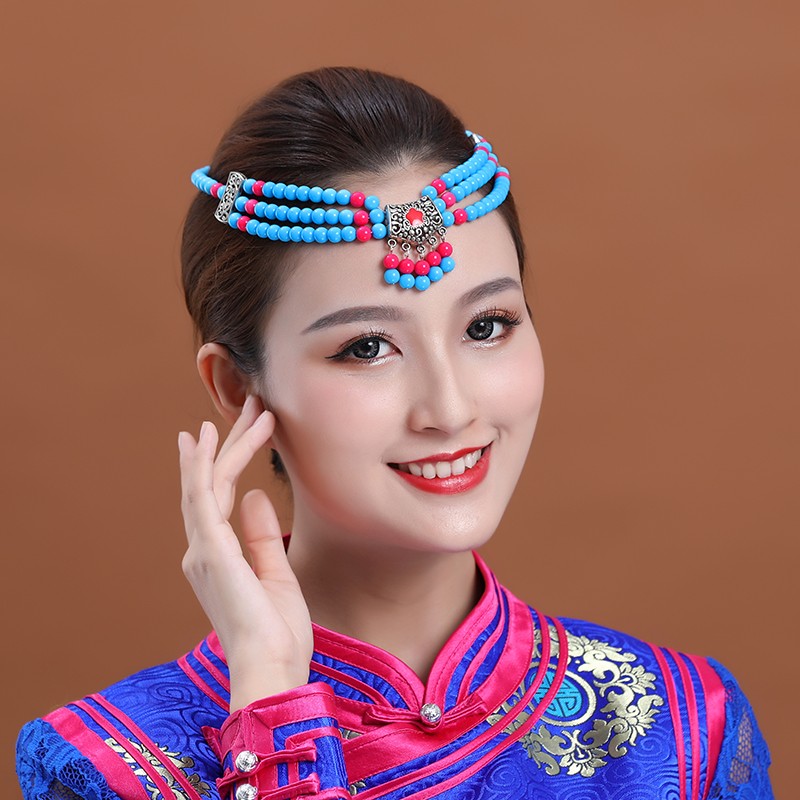 民族舞蹈头饰女蒙古族演出头饰串珠珠手工头饰女演出舞蹈服装配饰