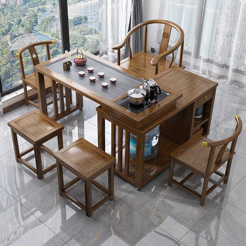 移动茶水柜家用茶几新中式客厅小茶台实木泡茶桌可伸缩烧水壶一体