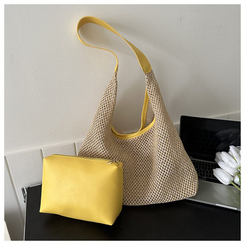 夏季流行女士手提编织袋 时尚洋气单肩斜挎包 海边旅行Y沙滩草编