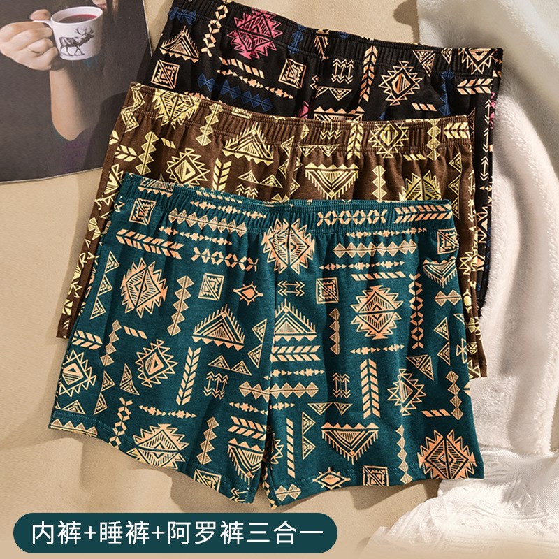 一裤多穿复古民族风男士内裤阿罗裤纯棉透气平角裤潮流印花四角裤