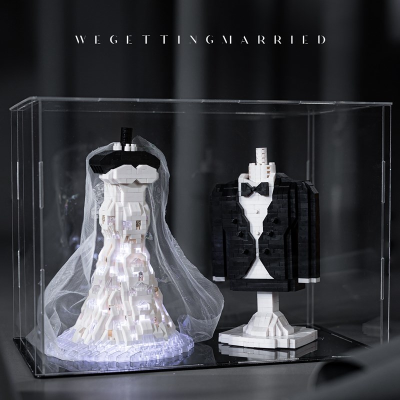 白色婚纱西服积木微颗粒拼装益智玩具情侣创意结婚礼物送女生闺蜜
