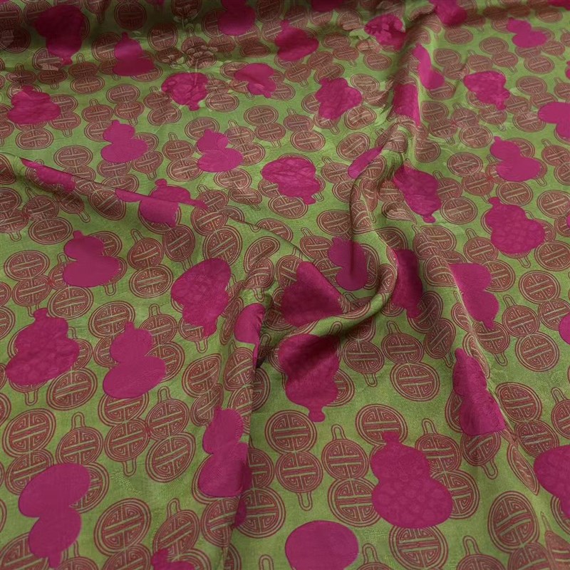 玫红葫芦福禄红云纱布料 新中式布料 110宽26姆米旗袍上衣定制