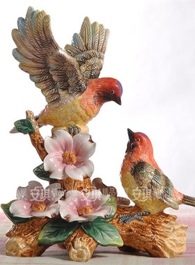 简欧式红头山雀鸟陶瓷礼品家饰品摆件动物摆件结婚饰品大号电视柜
